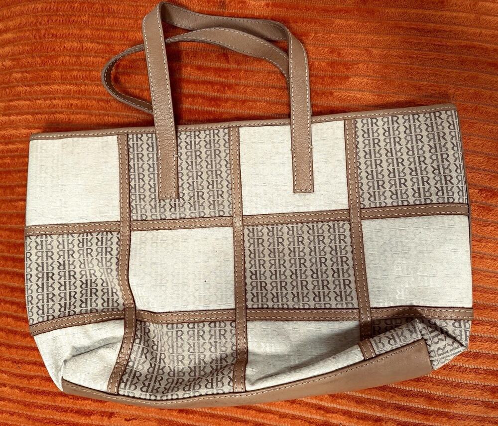 Pedro Rocano Tote Bag Genuine Leather Trim Monogram Made in Spain Vintage